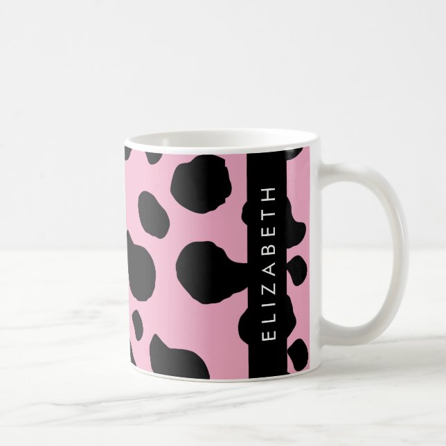 Kuh-Druck, Kuh-Spots, rosa Kuh, Ihr Name Kaffeetasse (Rechts)