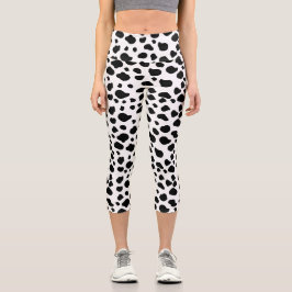 Kuh-Druck, Kuhmuster, Kuh-Spots, schwarz-weiß Capri Leggings