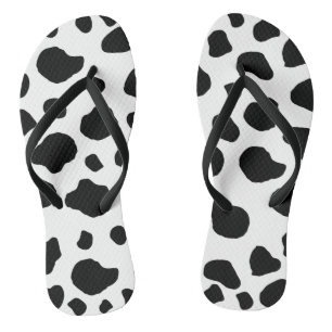 Kuh-Druck, Kuhmuster, Kuh-Spots, schwarz-weiß Flip Flops