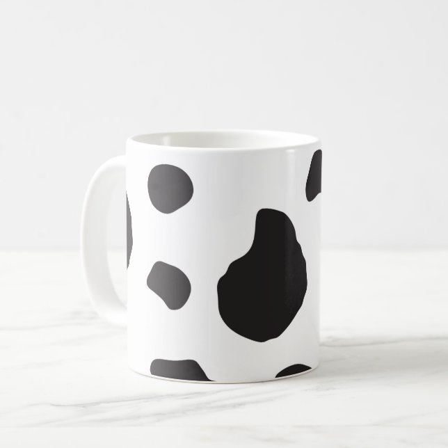 Kuh-Druck, Kuhmuster, Kuh-Spots, schwarz-weiß Kaffeetasse (Vorderseite Links)