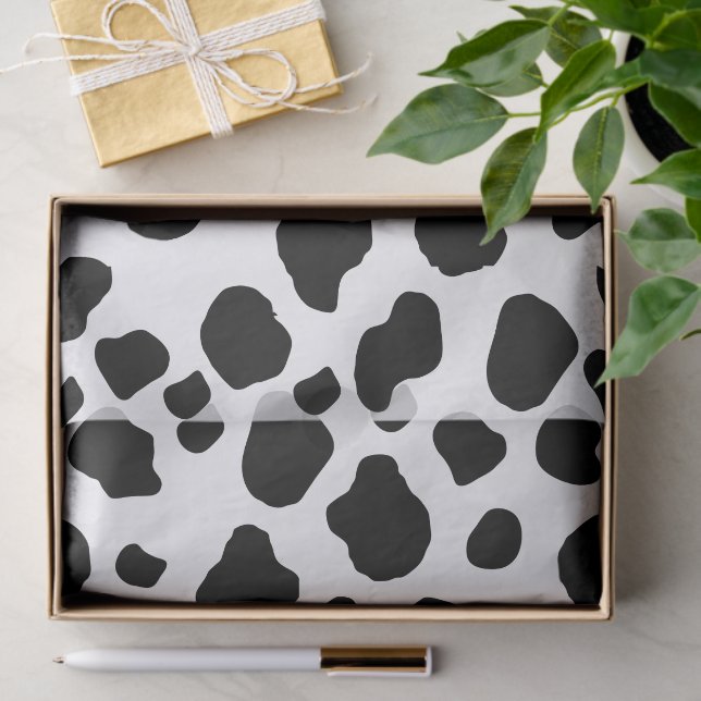 Kuh-Druck, Kuhmuster, Kuh-Spots, schwarz-weiß Seidenpapier (Geschenk)
