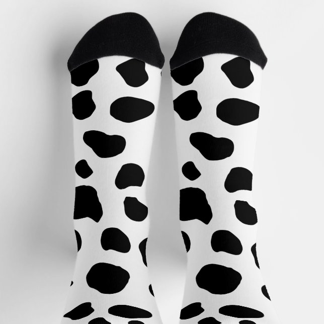Kuh-Druck, Kuhmuster, Kuh-Spots, schwarz-weiß Socken (Oben)
