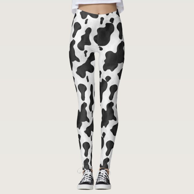 Kuh-Druck-Tier beschmutzt Muster-Schwarz-weißen Leggings (Vorderseite)