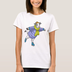 Kuh Eislaufen Eisschuhe Wintersport T-Shirt