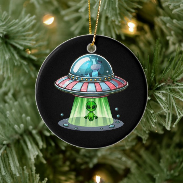 Kuh entführender Außerirdischer Keramik Ornament (Baum)