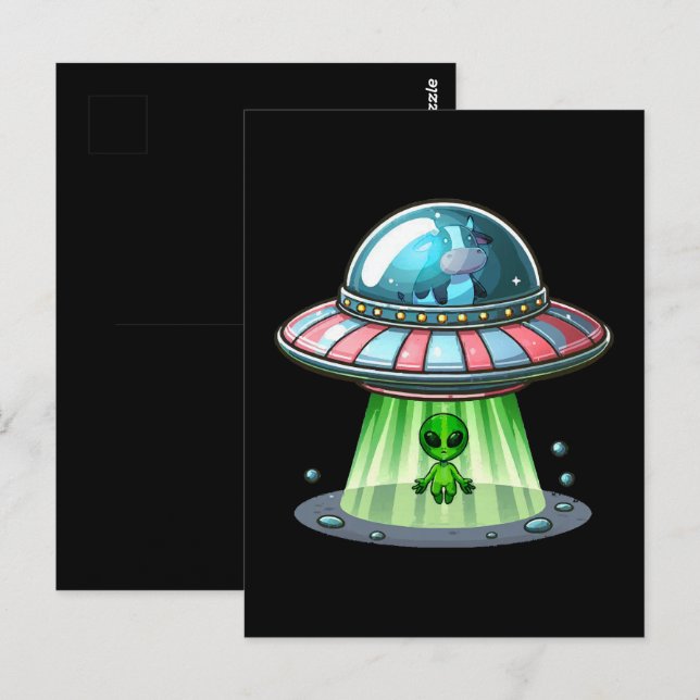 Kuh entführt Alien Postkarte (Vorne/Hinten)