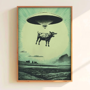 Kuh-Entführungsdruck Retro-UFO-Plakat Alien-Wandku Poster