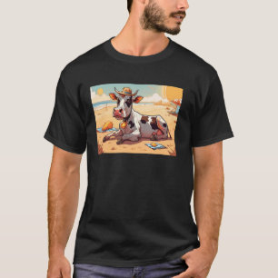 Kuh entspannt am Strand mit Sonnenbrille und Hut f T-Shirt