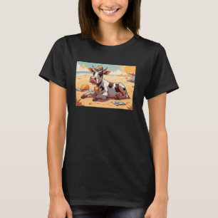 Kuh entspannt am Strand mit Sonnenbrille und Hut f T-Shirt