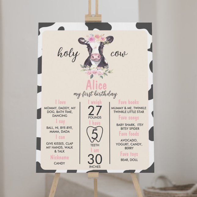 Kuh Erste Geburtstagsfeier Meilenstein-Zeichen Poster (Von Creator hochgeladen)
