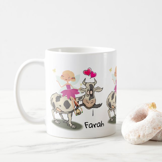 Kuh Fairy Floral Rosa Herz Tasse (Mit Donut)