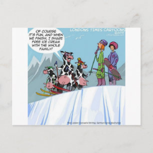 Kuh Familienschnee Skifahren Funny Postkarte