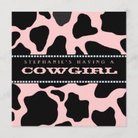 Kuh-Fell-Druck-Rosa-Cowgirl-Babyparty-Einladung