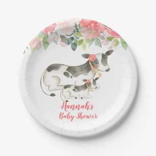 Kuh Floral Farm Peonies Baby Dusche Papierplatte Pappteller