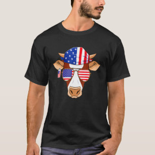 Kuh Fourth Of July Patriotische Amerikanische Flag T-Shirt