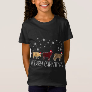 Kuh Frohe Weihnachten Niedlichen Kariert Leopard X T-Shirt