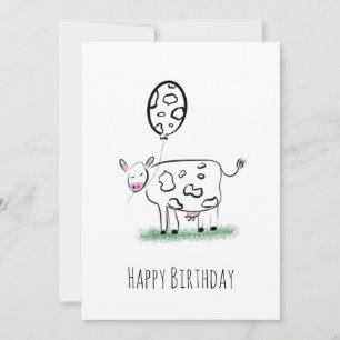 Kuh Frohen Geburtstag Handgezeichnete Doodle-Kunst Feiertagskarte