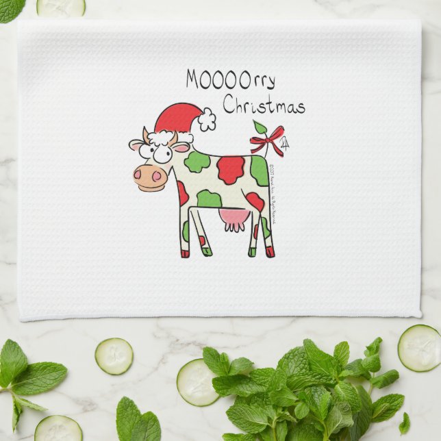 Kuh Funny Cartoon Weihnachtsfeiertag Geschirrtuch (Gefaltet)