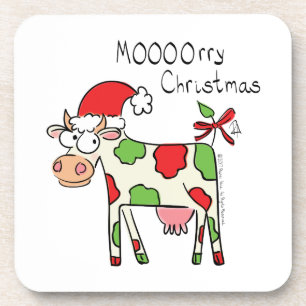 Kuh Funny Cartoon Weihnachtsfeiertag Getränkeuntersetzer