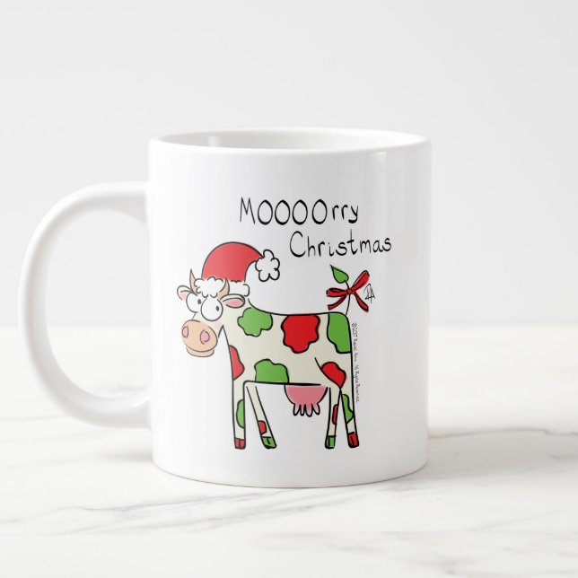 Kuh Funny Cartoon Weihnachtsfeiertag Jumbo-Tasse (Links)