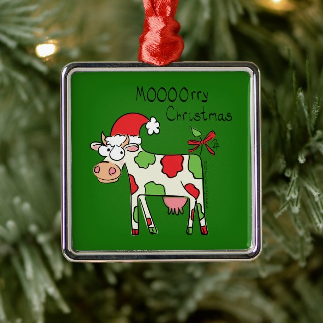 Kuh Funny Cartoon Weihnachtsfeiertag Ornament Aus Metall (Baum)