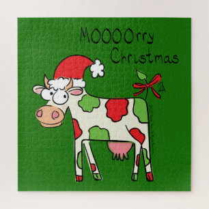 Kuh Funny Cartoon Weihnachtsfeiertag Puzzle