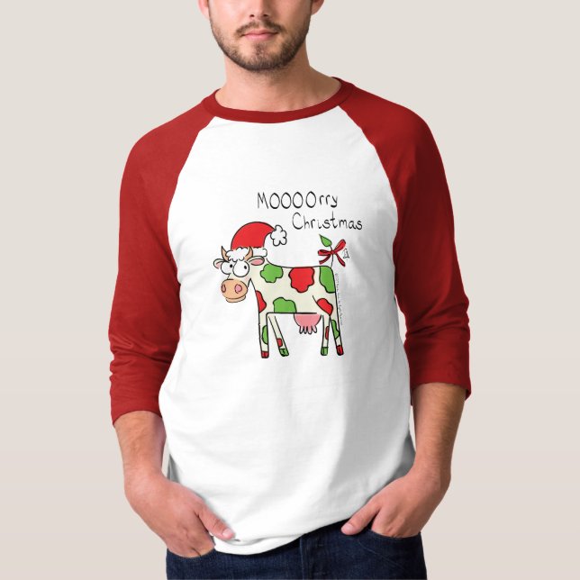 Kuh Funny Cartoon Weihnachtsfeiertag T-Shirt (Vorderseite)