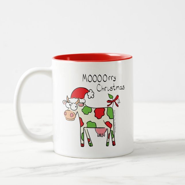 Kuh Funny Cartoon Weihnachtsfeiertag Zweifarbige Tasse (Links)