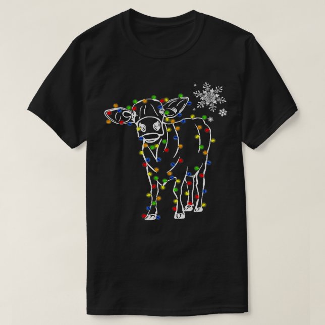 Kuh Funny Cattle Rentier Hat Santa Christmas Ligh T-Shirt (Design vorne)