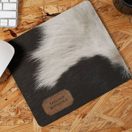Kuh Fur und Leder aus schwarzem Imitat Mousepad