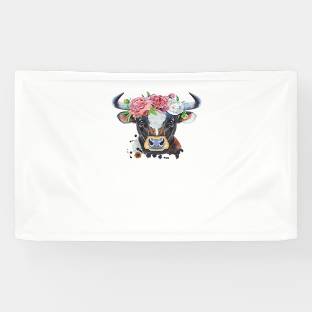Kuh gekrönt mit Blume Klassischer T - Shirt Banner (Horizontal)