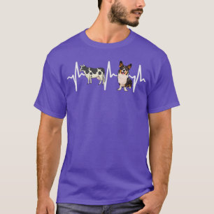 Kuh Gepunktet Cardigan Welsh Corgi Heartbeat Dog L T-Shirt