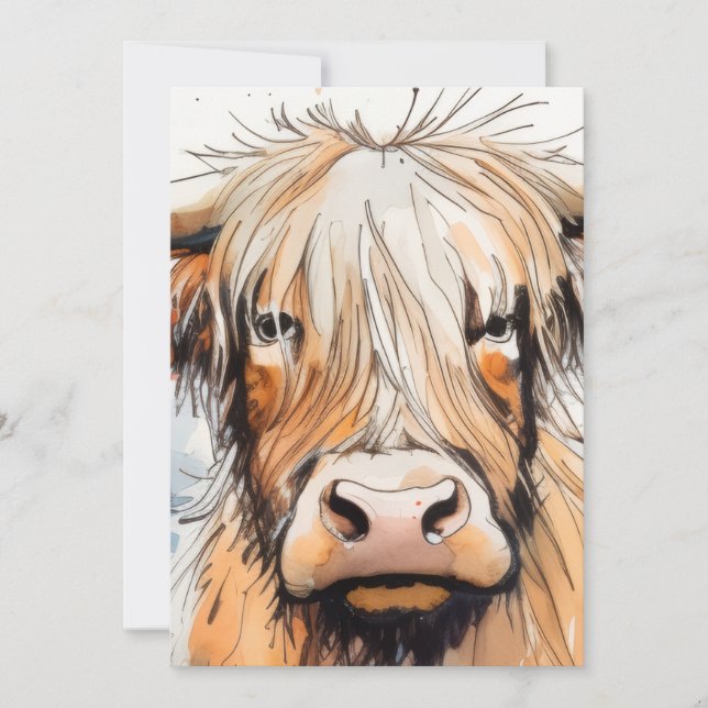 Kuh-Geschenk, Highland-Kuh  Einladung (Vorderseite)