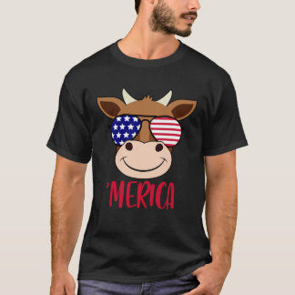 Kuh Gesicht 4. Juli USA Sonnenbrille Amerikanische T-Shirt