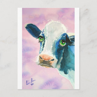 Kuh Gesicht mit grünen Augen Aquarellmalerei Postkarte