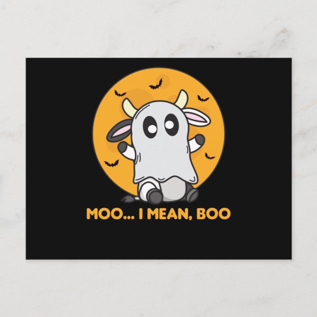 Kuh Ghost Niedlich Kawaii Halloween Moo I Gemein B Postkarte (Vorderseite)