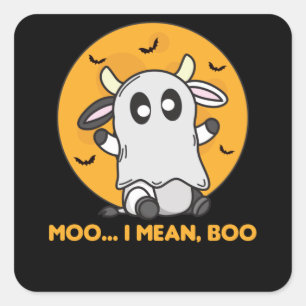 Kuh Ghost Niedlich Kawaii Halloween Moo I Gemein B Quadratischer Aufkleber