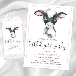 Kuh Girl Farm Geburtstagsparty Einladungen