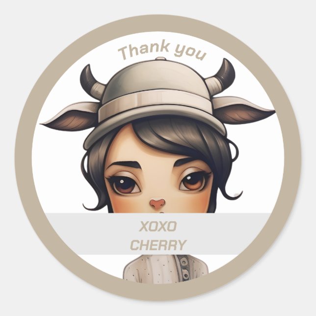 Kuh Girl Runder Aufkleber (Vorderseite)