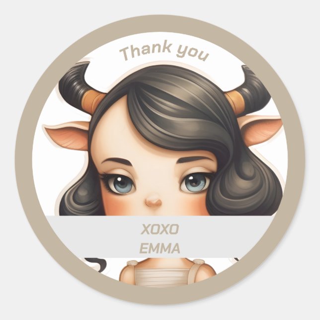 Kuh Girl Runder Aufkleber (Vorderseite)