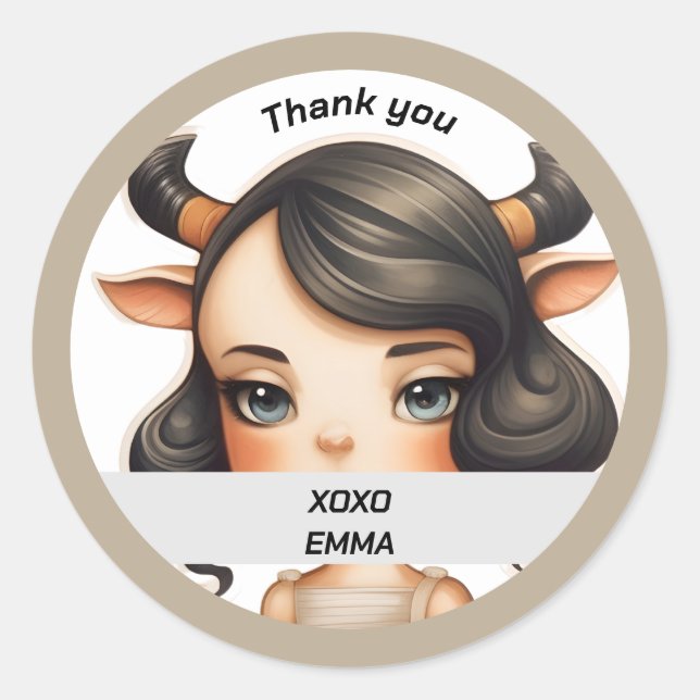 Kuh Girl Runder Aufkleber (Vorderseite)