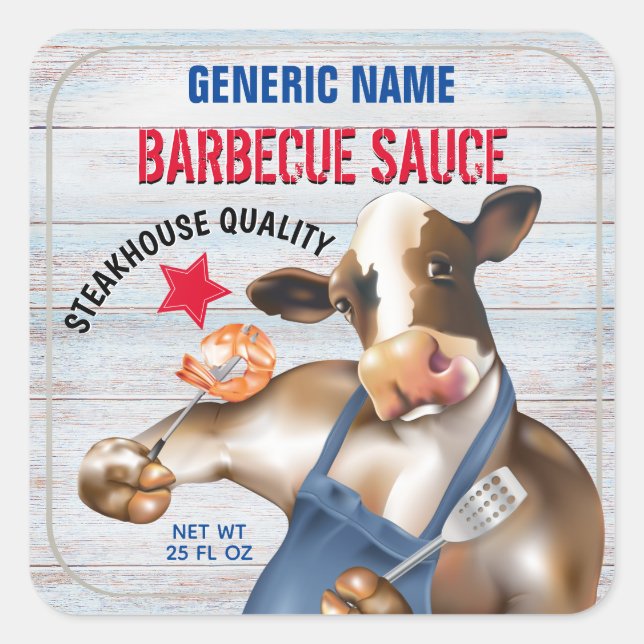 Kuh Grillen Shrimp Homemade Barbecue Sauce Quadratischer Aufkleber (Vorderseite)