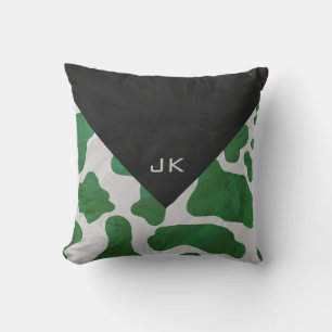 Kuh Grün und Weiß Monogramm Kissen