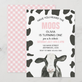 Kuh Haben Sie gehört Moos rosa Karierten Geburtsta Einladung