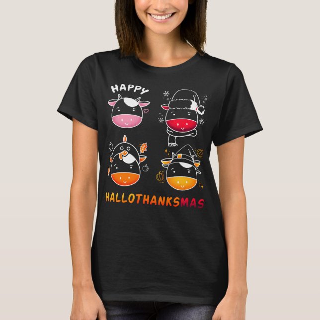 Kuh Hallothanksmas Happy Halloween Cow Lover T-Shirt (Vorderseite)