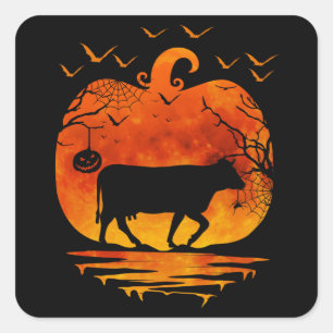 KUH HALLOWEEN KOSTÜM KÜRBIS HERBSTSAISON QUADRATISCHER AUFKLEBER