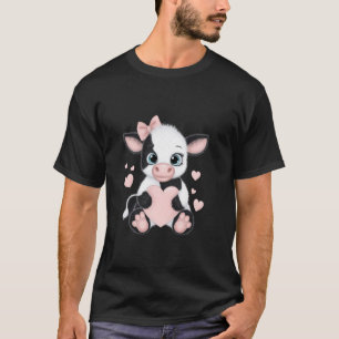 Kuh hält Herz Rosa Kokette Schleife Schwarz & Weiß T-Shirt