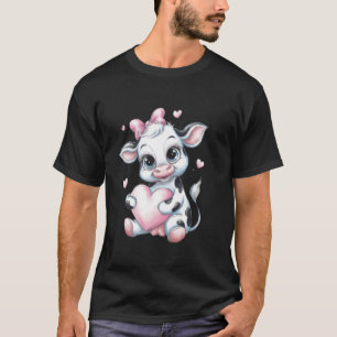 Kuh hält Herz Rosa Kokette Schleife Schwarz & Weiß T-Shirt