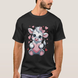 Kuh hält Herz Rosa Kokette Schleife Schwarz & Weiß T-Shirt