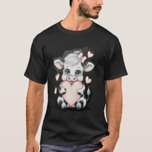 Kuh hält Herz Schwarz & Weiß Rosa Kokette Schleife T-Shirt